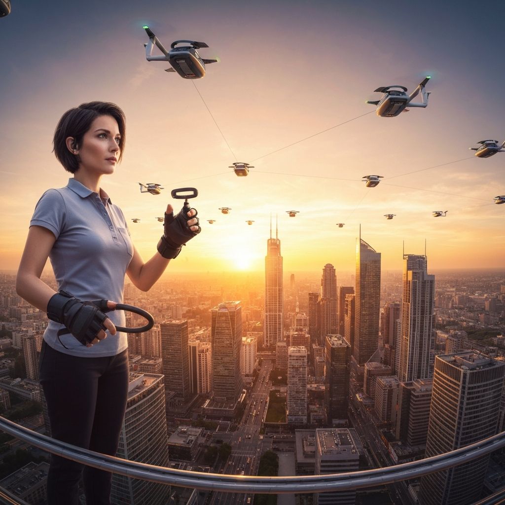 Future air taxi pilot with haptic gloves for urban mobility