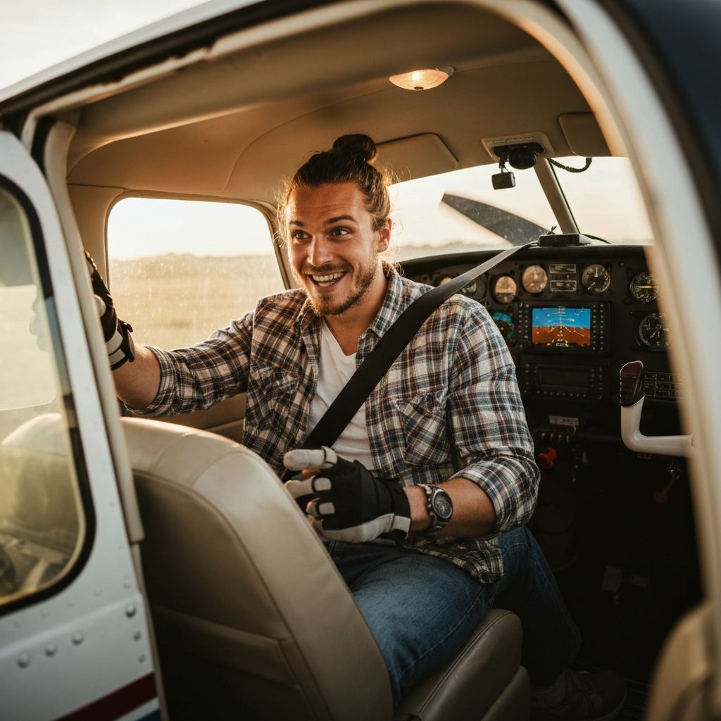 Hobby pilot in small aircraft with haptic glove retrofit