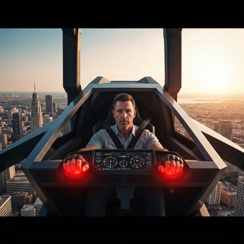 Cybertruck flying car piloted with gloves