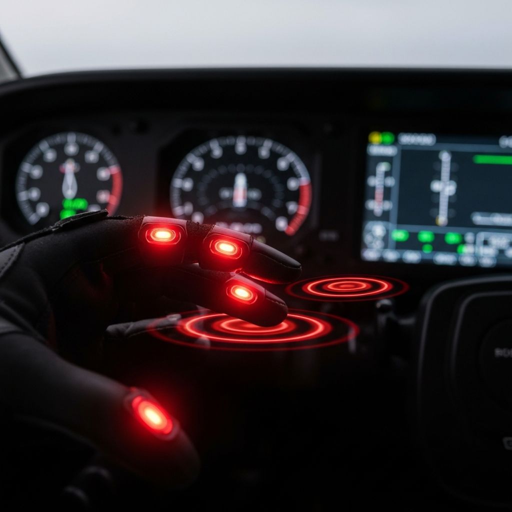 Closeup of glove sensors activating flight systems