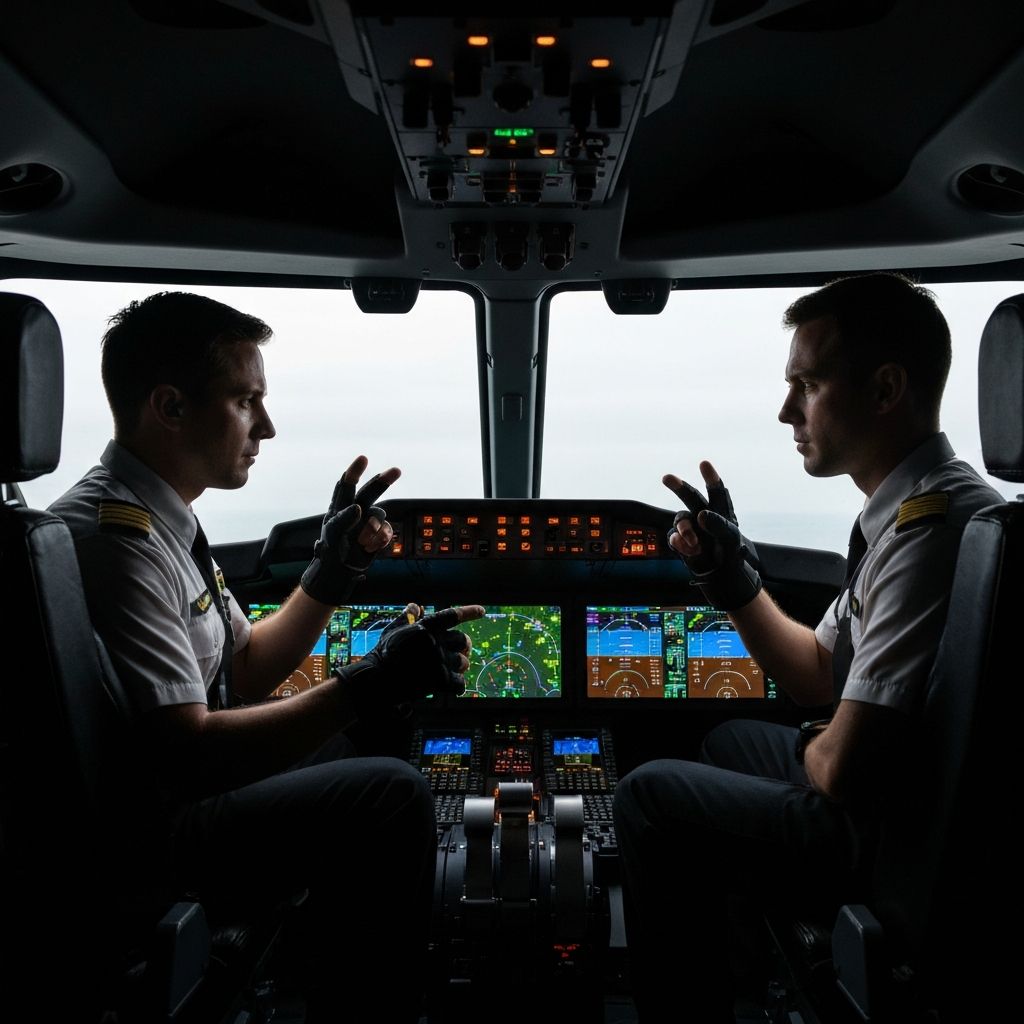 Two pilots with synchronized glove controls