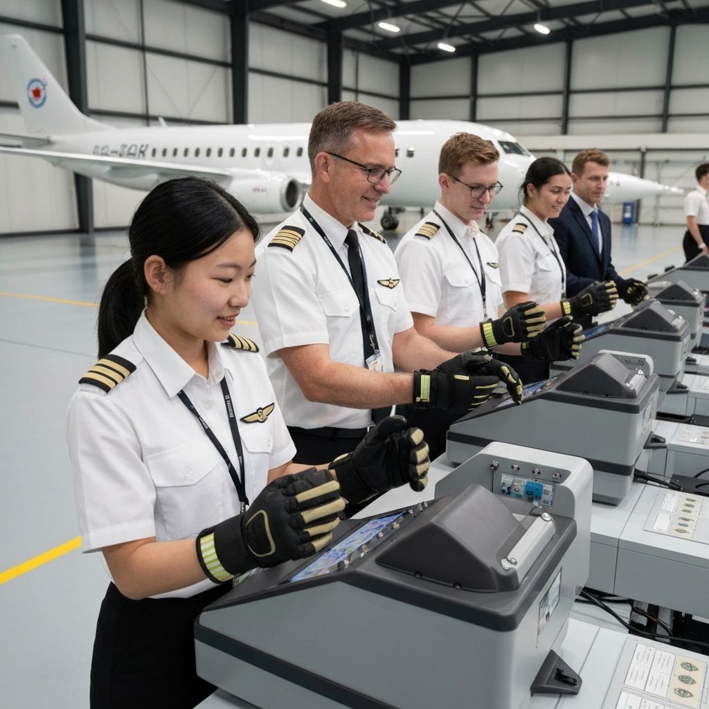Pilot training academy students with haptic gloves